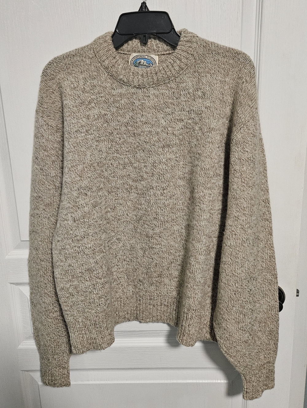 VINTAGE 90s Environmental Clothing Co. Wool Sweater Tweed Tan Made in USA Mens M